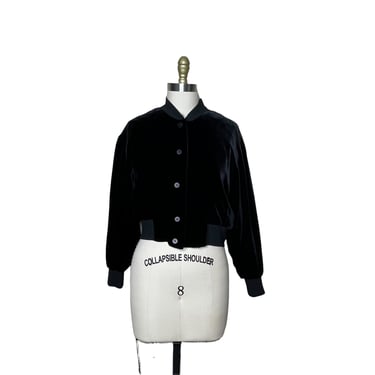 Vintage 90’s Silk Club Black Velvet Bomber Jacket, size M 