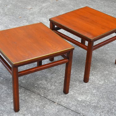 Mid-Century Modern Square Side Tables in Walnut with Brass by Barlo's Fine Furniture of MA 