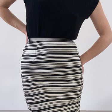 vintage 1970s striped black and white fitted skirt 