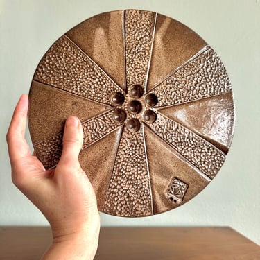 Vintage 9.25" Soleri ceramic plate / Cosanti Originals round pottery trivet or tile from the studio of Paolo Soleri 