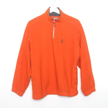 vintage 90s y2k ORANGE fleece oxford HENLEY fleece jacket coat sweatshirt -- size medium -- FREE shipping U.S.A 