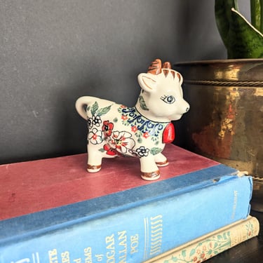 Rare 5" Boleslawiec Polish Pottery Ceramic Cow Figurine 