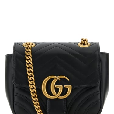 Gucci Women Black Leather Mini Marmont Gg Crossbody Bag