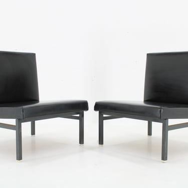 1970s Pair of Leatherette Lounge Chairs ,Czechoslovakia / Mid-century / Black Colour / Vintage Chair / 