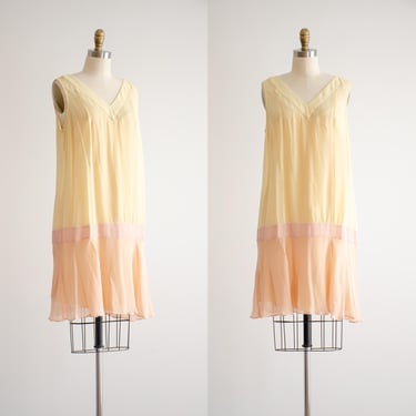 yellow silk dress 90s y2k 20s style vintage flapper pastel loose knee length dress 