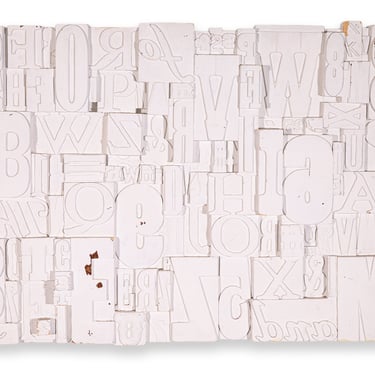 Vintage Mid Century Modern Painted Typeface Letters Hanging Collage Sculpture 
