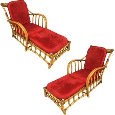 Rare Paul Frankl Styled Faux Rattan Outdoor/Patio Chaise Lounge Chair, Pair 