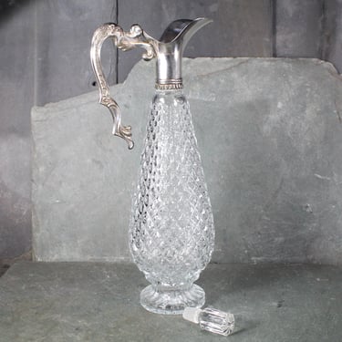 Leonard of Italy Glass and Silver Decanter | Pressed Glass Decanter with Glass Stopper | Cordial Decanter | Bixley Shop 