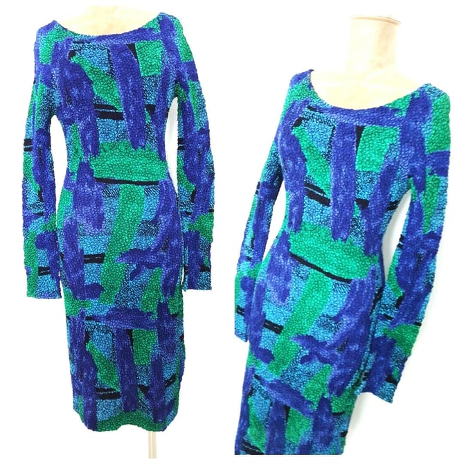 Vintage 80s Bandage Artsy Dress Size Large Bodycon Cocktail Party Mini Formal