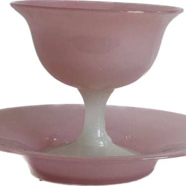 Pink and Opaline Frederick Carder for Stuben Footed Glass Bowl w/ Underplate 