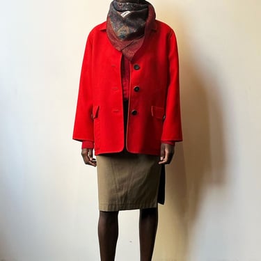 Geoffrey Beene red wool overcoat 