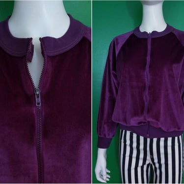 Cozy Cool Vintage 70s 80s Purple Velour Track Jacket 