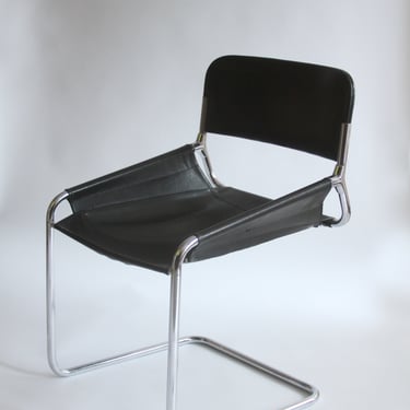 Chrome & Black Leather Cantilever Chairs, Italy 1970s