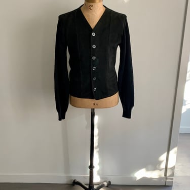 1950s-60s men’s vintage black suede front sweater-size S 
