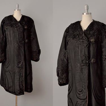 1800s Coat // Victorian Embellished Silk Coat / Victorian Jacket / M-L 