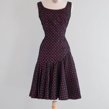 Fabulous 1950's Lilli Diamond Eyelet Cocktail Dress With Bow Back / Small