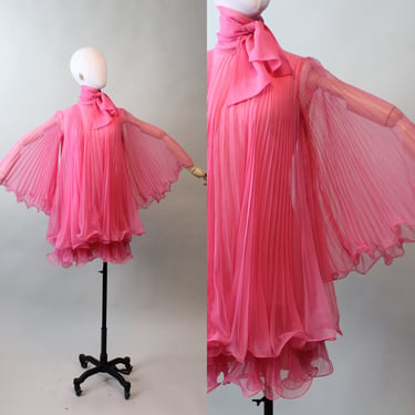 1960s MISS ELLIETTE trapeze crystal pleated wide sleeves dress xs small | new fall 