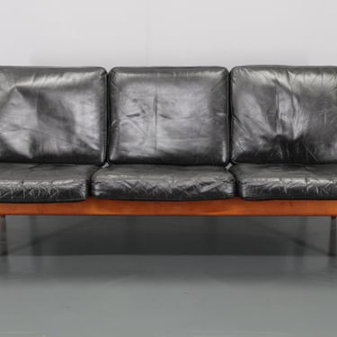 1960s Kai Kristiansen Paper Knife 3-Seater Teak Sofa in Leather , Denmark / Mid-century Sofa / Vintage Leather Sofa / 