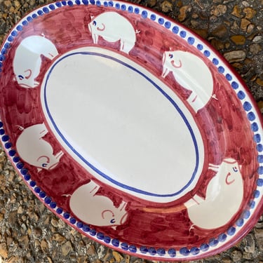 RARE Oval Platter Porco Pig ~Campagna Italian Ceramiche D'arte Ravello Italian Pottery Solimene VIETRI Italy Hand Painted Vintage Stoneware 
