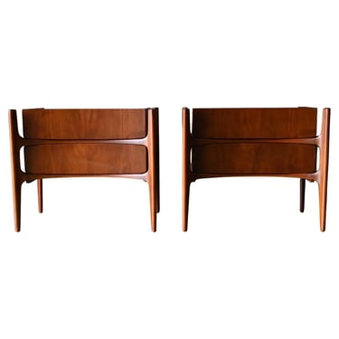 Pair of Walnut Sculpted Nightstands or End Tables by William Hinn, ca. 1955