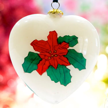 VINTAGE: Reverse Painting Heart Ornament - Christmas Flower Ornaments - Christmas Decor - SKU 30-404-00033178 