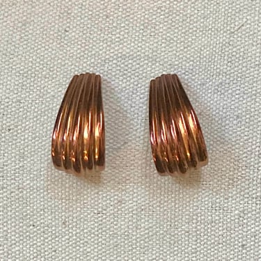 Vintage 70s 80s GIVENCHY HALF HOOPS / Teardrop Fluted Fan Shape + Rare Copper Color / Pierced 