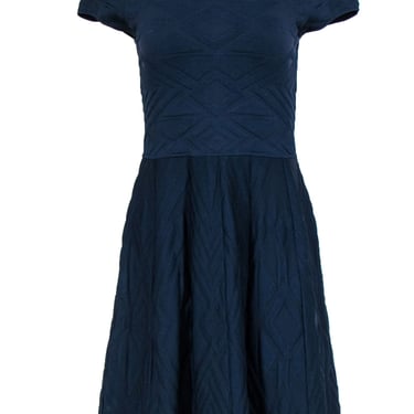 Parker - Navy Short Sleeve Fit &amp; Flare Dress Sz M