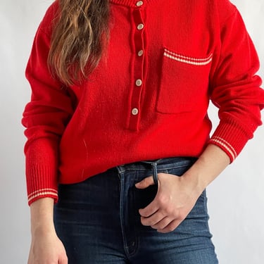 Retro Red Pullover Lambswool Sweater 1970's fits S - M 