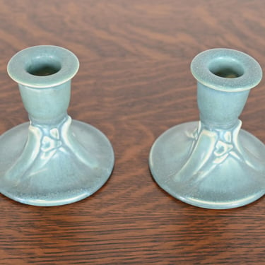 Rookwood Pottery Arts & Crafts Glazed Ceramic Candlesticks, 1946