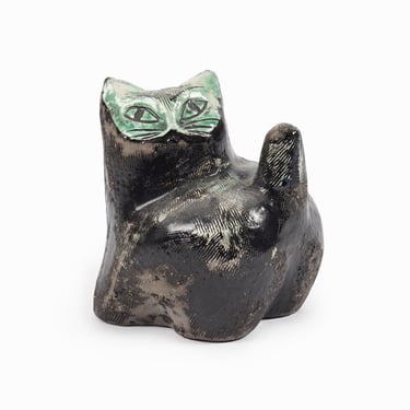 1962 Göran Andersson Ceramic Cat Figurine Black Upsala Ekeby Sweden 9002 