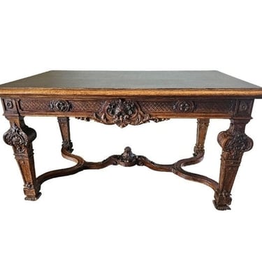 Antique French Louis XIV Style Carved Walnut Library Table Writing Desk 19th Century 