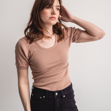 The Berlin Tee in Dusty Rose Pink | Vintage Ribbed Tee T Shirt | Rib Knit Tee | 100% Cotton | XS S 
