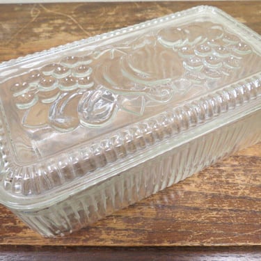 Federal Clear Ribbed Glass Refrigerator Dish W/ Fruit Lid 8.75