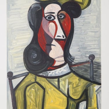 Portrait de Femme au Chapeau et a la Robe Vert Jaune, Pablo Picasso (After), Marina Picasso Estate Lithograph Collection 