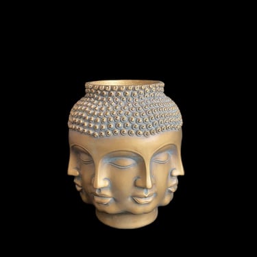 Vintage TMS Resin Perpetual Golden Buddha Head Vase with 8 Faces Dora Maar Style Whimsical Design 