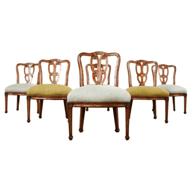 Set of Six Italian Chippendale Style Walnut Dining Chairs