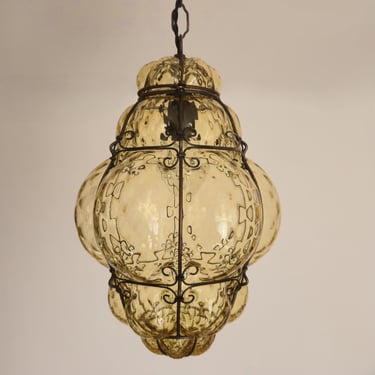 Mid Century Venetian lantern Murano / blown glass ceiling lamp / 1960 / modern lamp / smoked Glass/ Cooper 