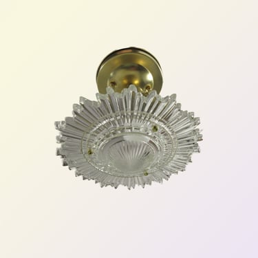 Vintage Starburst Glass Shade with New Brass 3-Bead Chain Fixture - Vintage Light Fixture - Art Deco Era - Smaller 7