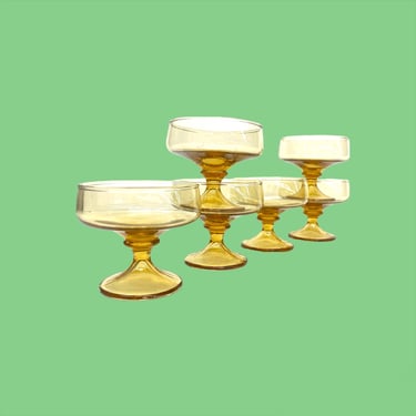 Vintage Cocktail Glass Set Retro 1970s Bohemian + Amber Glass + Set of 6 + Honey Gold + Champagne + Dessert Glasses + Kitchen or Bar Decor 