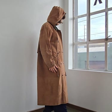 Brown Suede Maxi Duffel Coat (M)