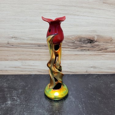 Zsolnay Art Nouveau Tulip Candlestick Eosin Glaze - Hungarian Art Pottery 