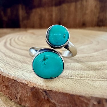 ADJUSTABLE DOUBLE TURQUOISE Ring | Sterling Silver Jewelry | Navajo Handmade by Eli Skeets | Native American Southwestern | Adjustable 