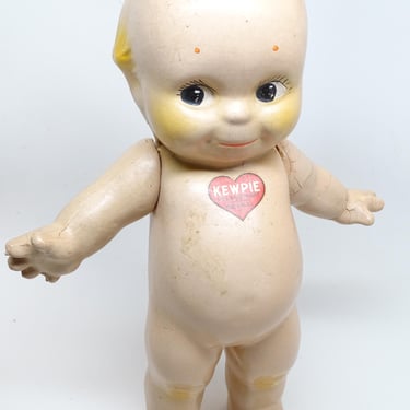 Antique 1930's Rose O'Neill Large 11 Inch Inch Composition KEWPIE Doll,  Blue Wings, Red Heart Label 