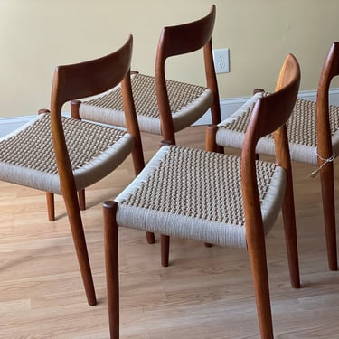 NINE MIXED SET of Møller Model 78, Model 77, Model 75 Side Chairs, Restored teak and New Danish paper cord 