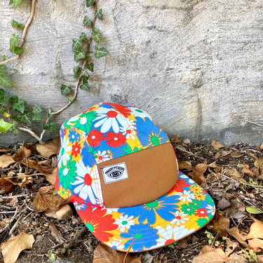 Handmade 5 Panel Camp Hat, Baseball Cap, five panel hat, Snap Back, 5panel hat, gift for him, Retro Floral Print, Vintage fabric hat 
