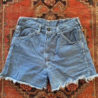 Vintage 70s Denim Jean Cutoff Shorts Blue XS Small Talon Zipper Snap Button Bottoms by TimeBa