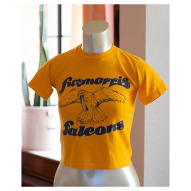 Vintage T-Shirt - 1970s, 1980s - Cropped Top, Baby Tee - Golden Yellow, Falcon, Americana, Western, Colorado 