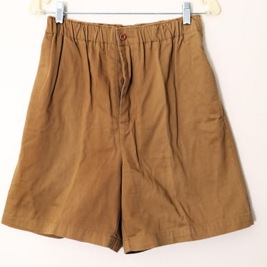 J Crew 80's Shorts Women's Khaki High Waist, Elastic, Trouser Bermuda Short Pants Vintage 1980's Paper bag waist Safari Brown Tan 
