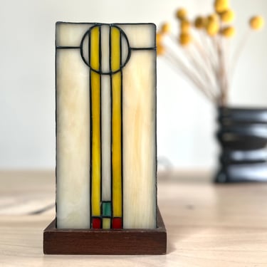 Vintage Art Deco Table Lamp, Stained Glass Geometric Lamp 