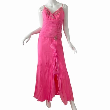 Maggie Sotero Flirt Gown / NWT Deadstock Rhinestone Gown / Pink Corset Fortuny Gown Small 